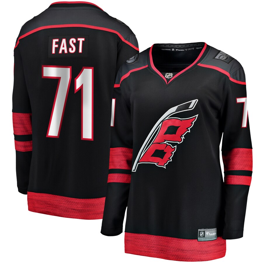 Women's Carolina Hurricanes Jesper Fast Fanatics Branded Black Home Breakaway Player Jersey - Jersey