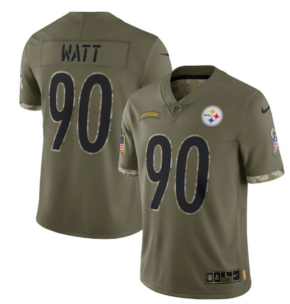 Men's Pittsburgh Steelers #90 T. J. Watt 2022 Olive Salute To Service Limited Stitched Jersey - Jersey