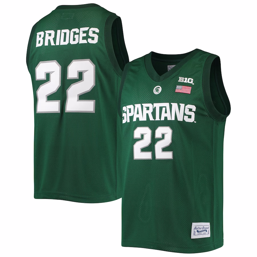 Miles Bridges Michigan State Spartans Original Retro Brand Alumni Commemorative Classic Basketball Jersey - Green - Jersey