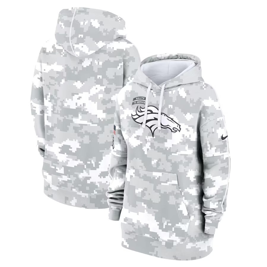 Women's Denver Broncos Nike Arctic Camo 2024 Salute To Service Club Fleece Pullover Hoodie - Jersey