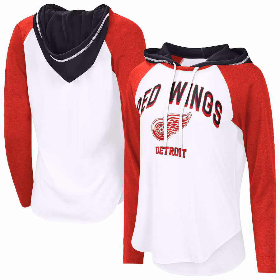 Women's Detroit Red Wings G-III 4Her by Carl Banks White VIP Raglan Long Sleeve Hoodie T-Shirt - Jersey