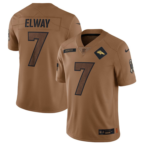 Men's Denver Broncos #7 John Elway 2023 Brown Salute To Service Limited Football Stitched Jersey - Jersey