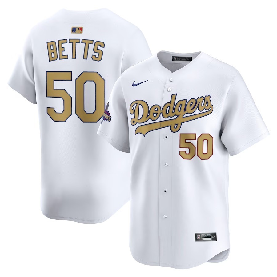 Men's Los Angeles Dodgers Mookie Betts Nike White 2025 Gold Collection Limited Jersey - Jersey