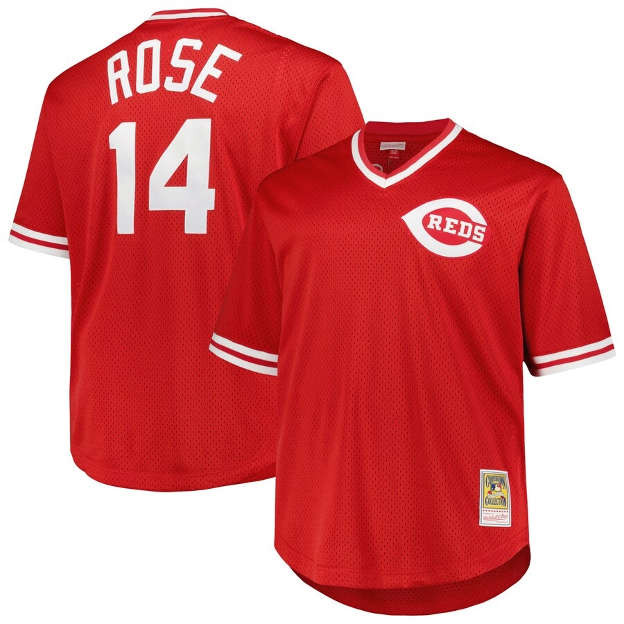 Men's Cincinnati Reds Pete Rose Mitchell & Ness Red 1984 Cooperstown Collection Mesh Pullover Jersey - Jersey