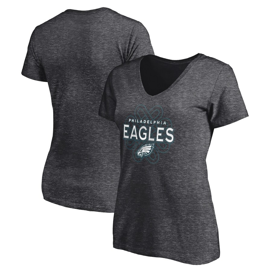 Women's Philadelphia Eagles Charcoal Celtic Knot V-Neck T-Shirt - Jersey