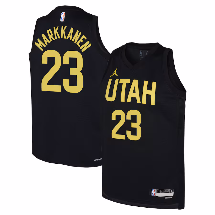 Youth Utah Jazz Lauri Markkanen Jordan Brand Black Swingman Jersey - Statement Edition - Jersey