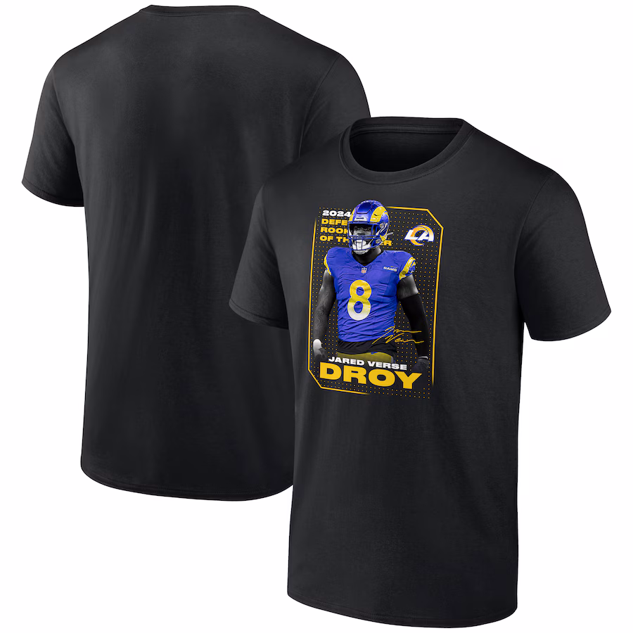 Men's Los Angeles Rams Jared Verse Black 2024 NFL Defensive Rookie of the Year T-Shirt - Jersey