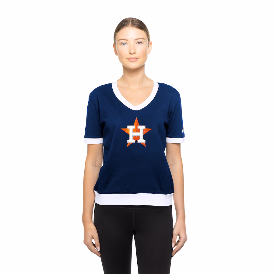 Women's Houston Astros New Era Navy Game Day Rhinestone V-Neck T-Shirt - Jersey