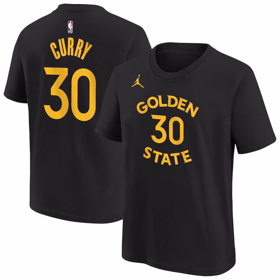 Youth Golden State Warriors Stephen Curry Jordan Brand Black Statement Name & Number T-Shirt - Jersey