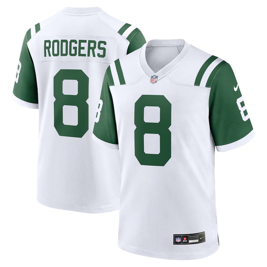 Men's New York Jets Aaron Rodgers Nike White Classic Alternate Game Jersey - Jersey