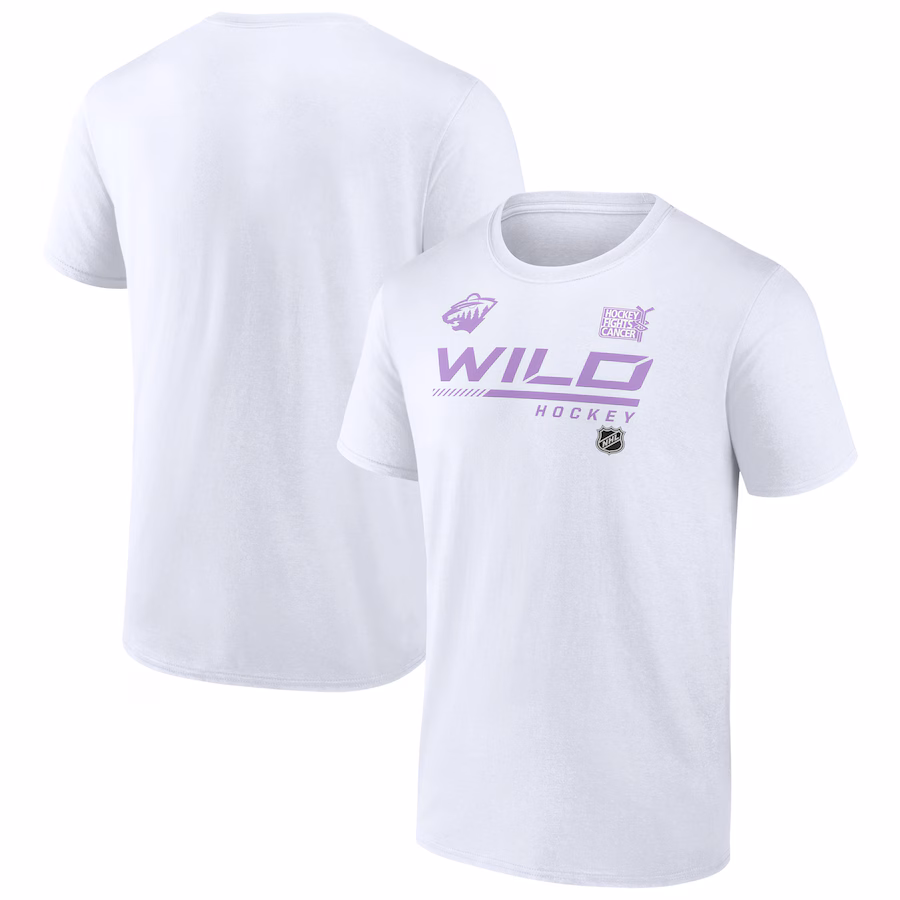 Men's Minnesota Wild White NHL Hockey Fights Cancer T-Shirt - Jersey