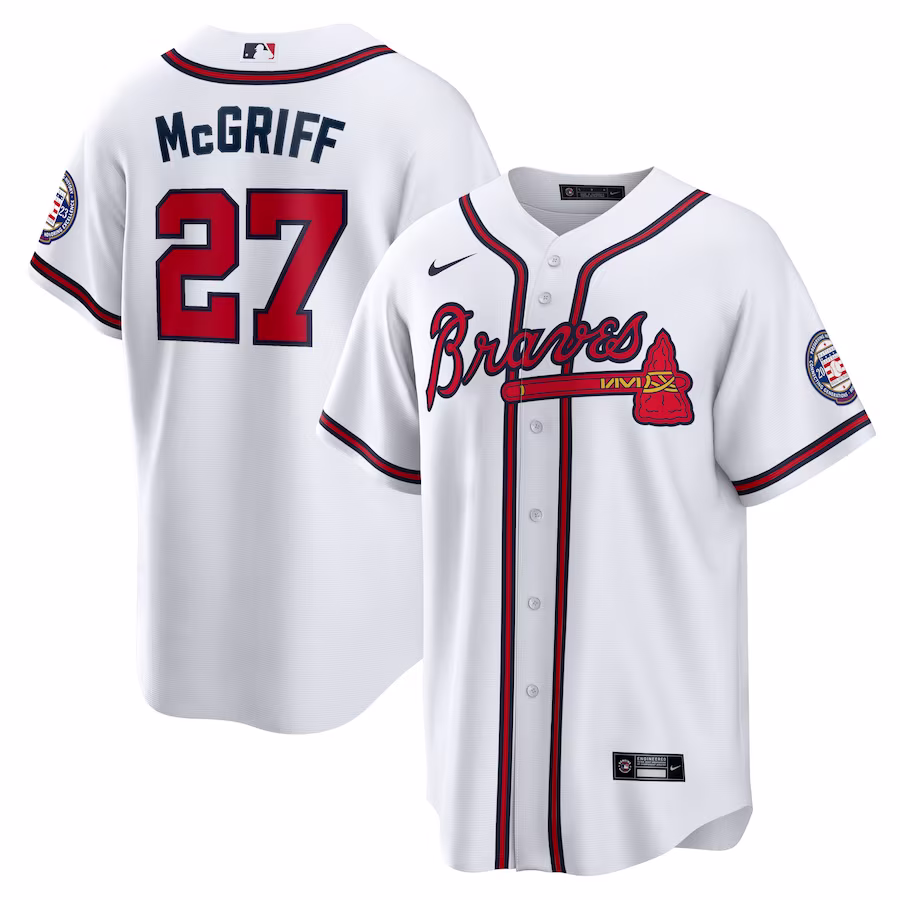 Men's Atlanta Braves Fred McGriff Nike White 2023 Hall of Fame Patch Inline Replica Jersey - Jersey
