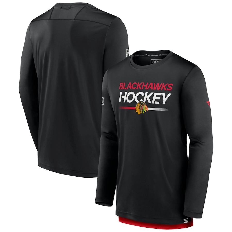 Men's Chicago Blackhawks Fanatics Black Authentic Pro Tech Long Sleeve T-Shirt - Jersey