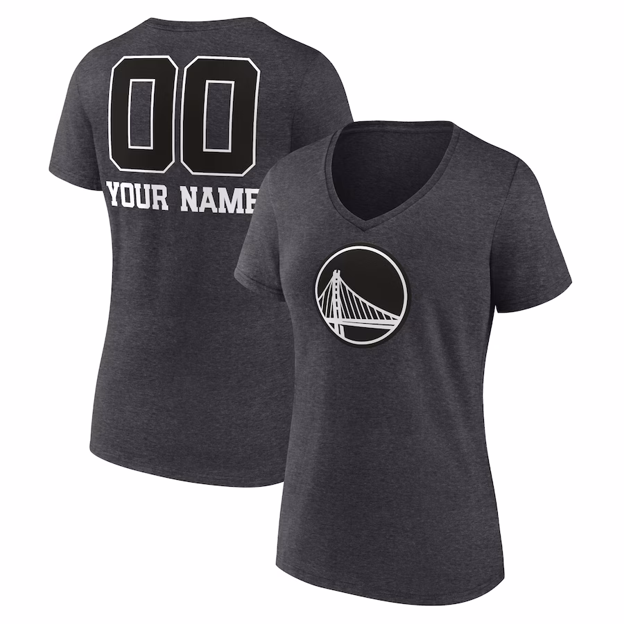 Women's Golden State Warriors Charcoal Personalized Name & Number Monochrome V-Neck T-Shirt - Jersey