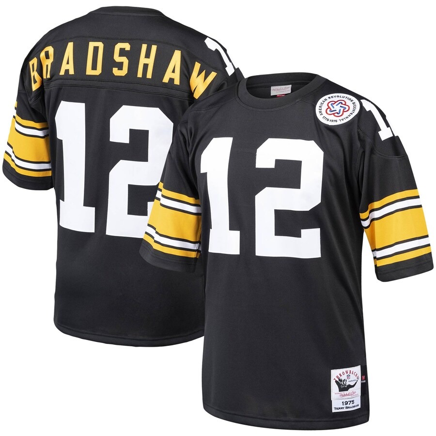 Men's Pittsburgh Steelers Terry Bradshaw Mitchell & Ness Black Authentic Throwback Retired Player Jersey - Jersey