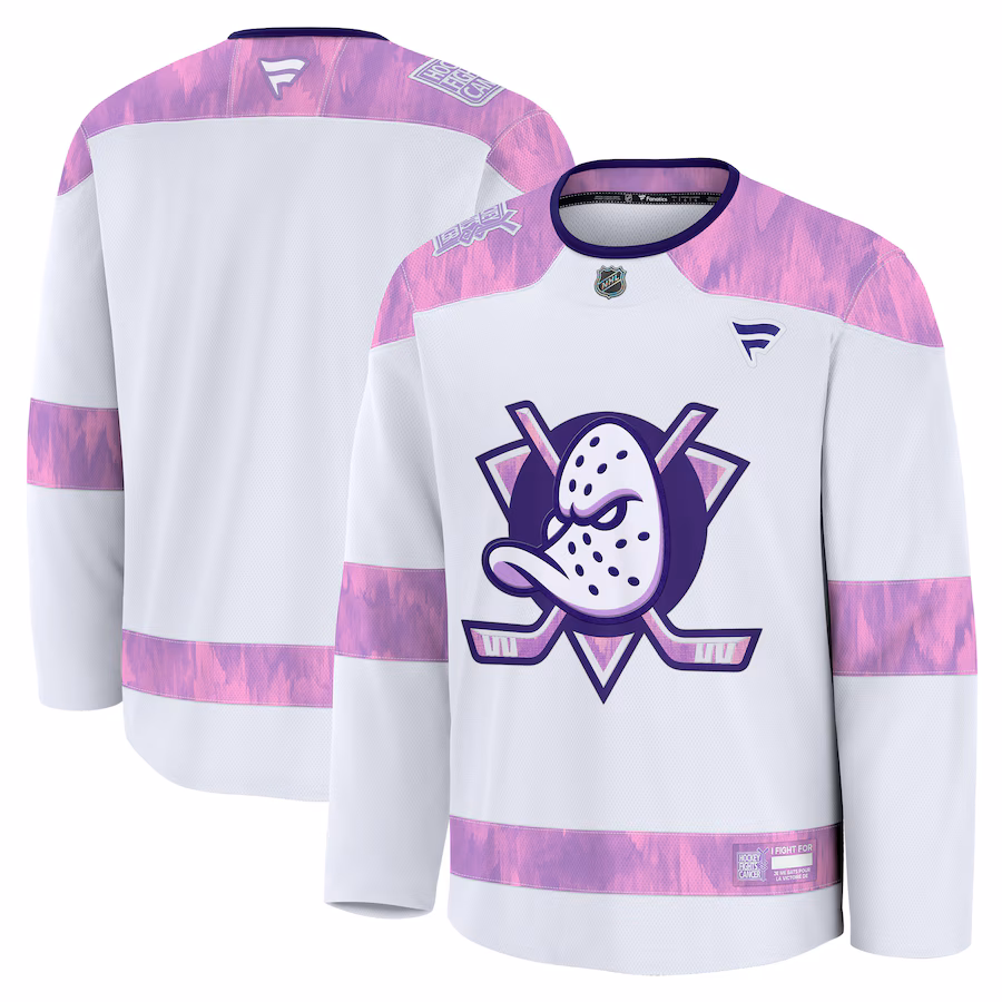 Men's Anaheim Ducks Fanatics White 2024 Hockey Fights Cancer Practice Jersey - Jersey