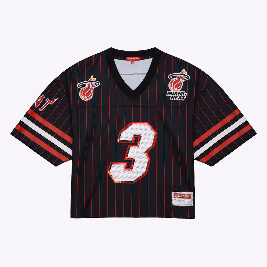 Women's Miami Heat Dwyane Wade Mitchell & Ness x DANNIJO Black Cropped Football Fashion Jersey - Jersey