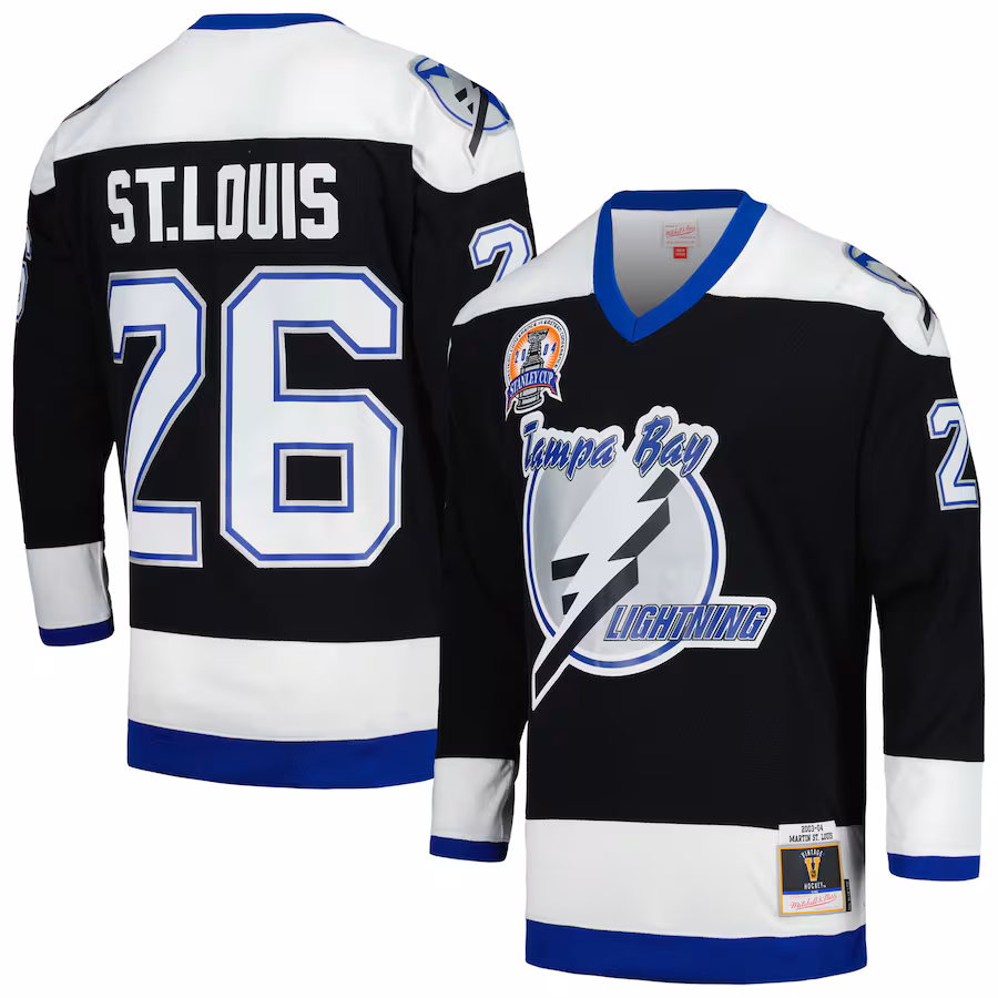Men's Tampa Bay Lightning Martin St. Louis Mitchell & Ness Black 2004 Stanley Cup Champions Blue Line Player Jersey - Jersey