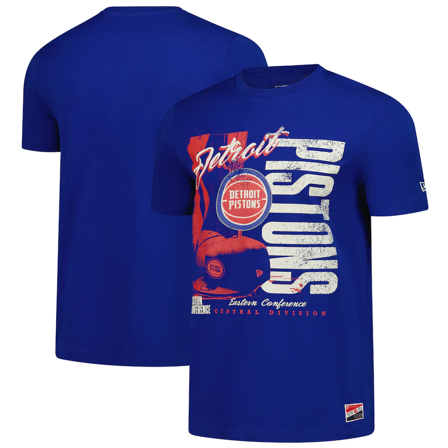 Men's Detroit Pistons  New Era Blue Distressed Throwback Vintage Color Pack T-Shirt - Jersey