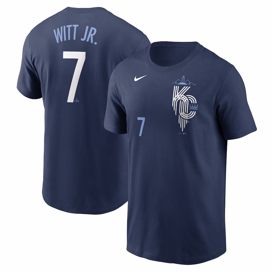 Men's Kansas City Royals Bobby Witt Jr. Nike Navy City Connect Fuse Name & Number T-Shirt - Jersey