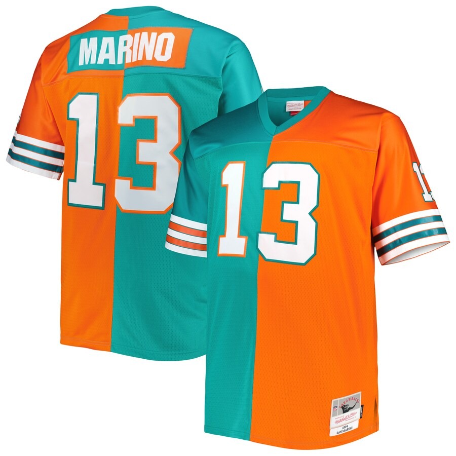 Men's Miami Dolphins Dan Marino Mitchell & Ness Aqua/Orange Big & Tall Split Legacy Retired Player Replica Jersey - Jersey