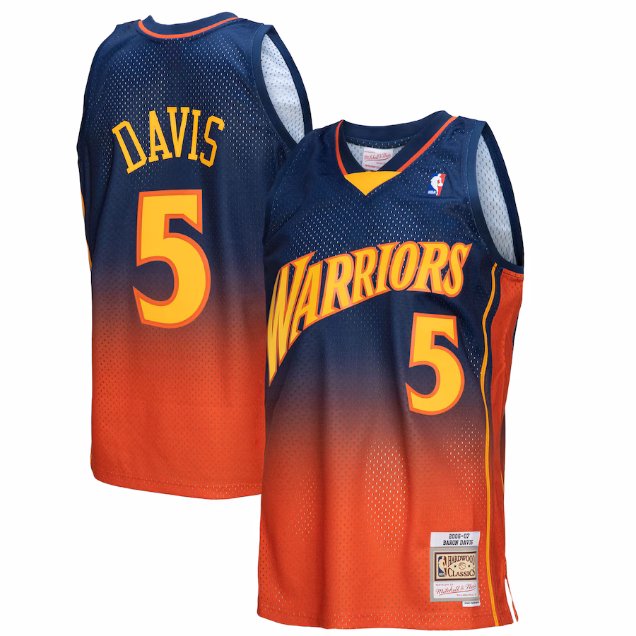 Men's Golden State Warriors Baron Davis Mitchell & Ness Navy/Orange 2006/07 Hardwood Classics Fadeaway Swingman Player Jersey - Jersey
