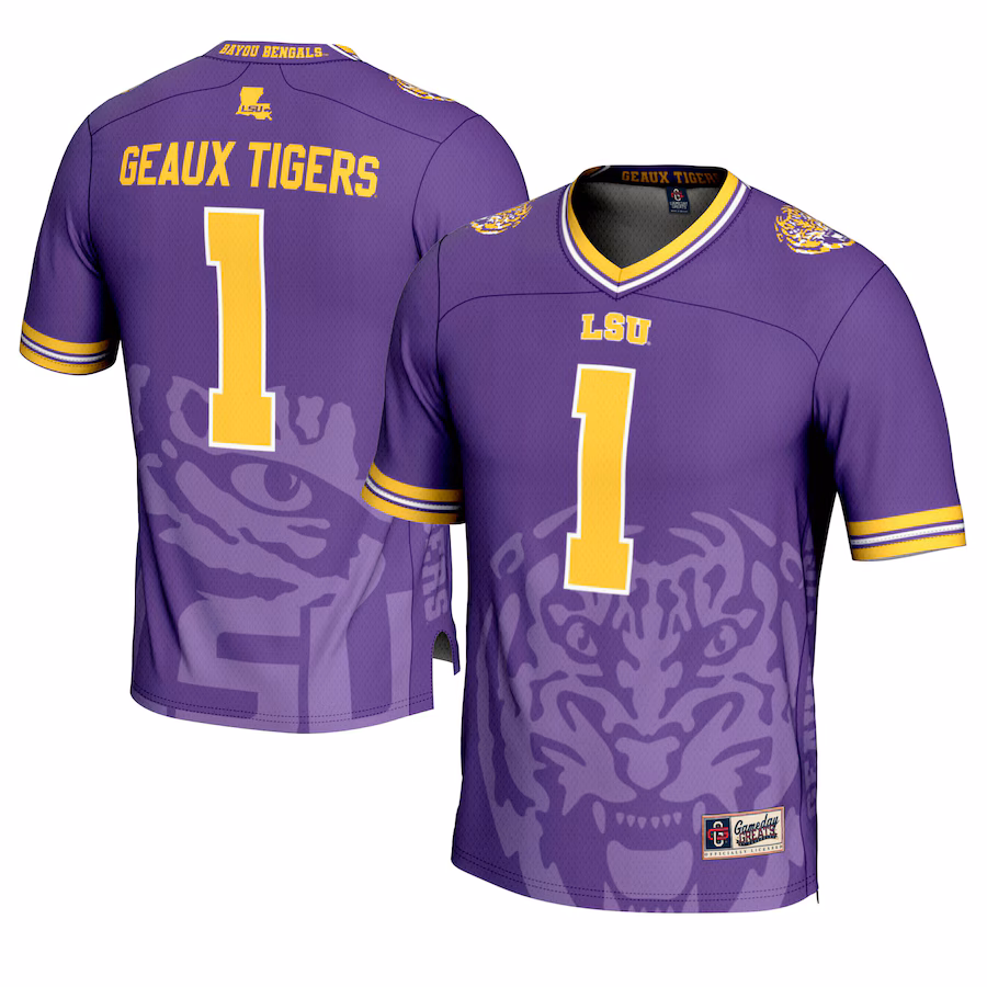 LSU Tigers #1 GameDay Greats Purple Icon Print Football Fashion Jersey - Jersey