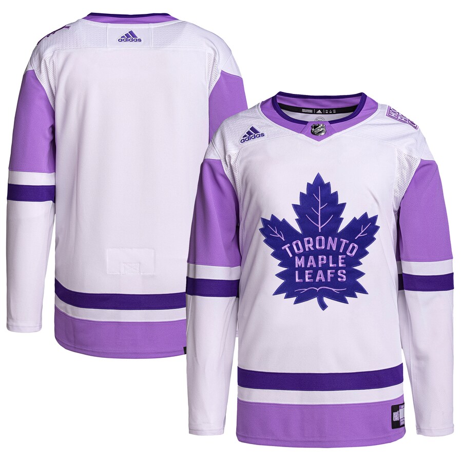 Men's Toronto Maple Leafs adidas White/Purple Hockey Fights Cancer Primegreen Authentic Blank Practice Jersey - Jersey