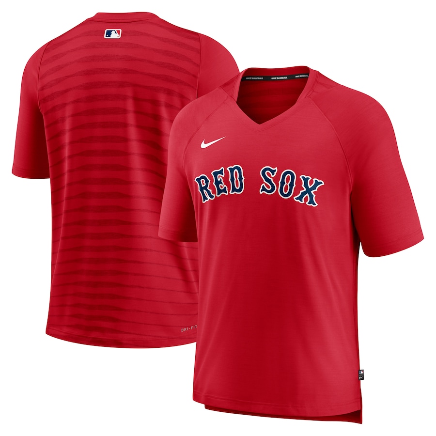 Men's Boston Red Sox Nike Red Authentic Collection Pregame Raglan Performance V-Neck T-Shirt - Jersey