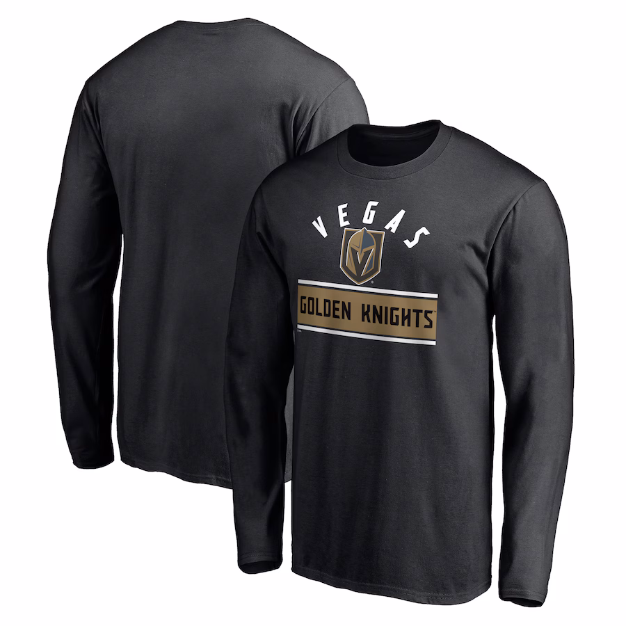 Men's Vegas Golden Knights Black Team Arch Knockout Long Sleeve T-Shirt - Jersey