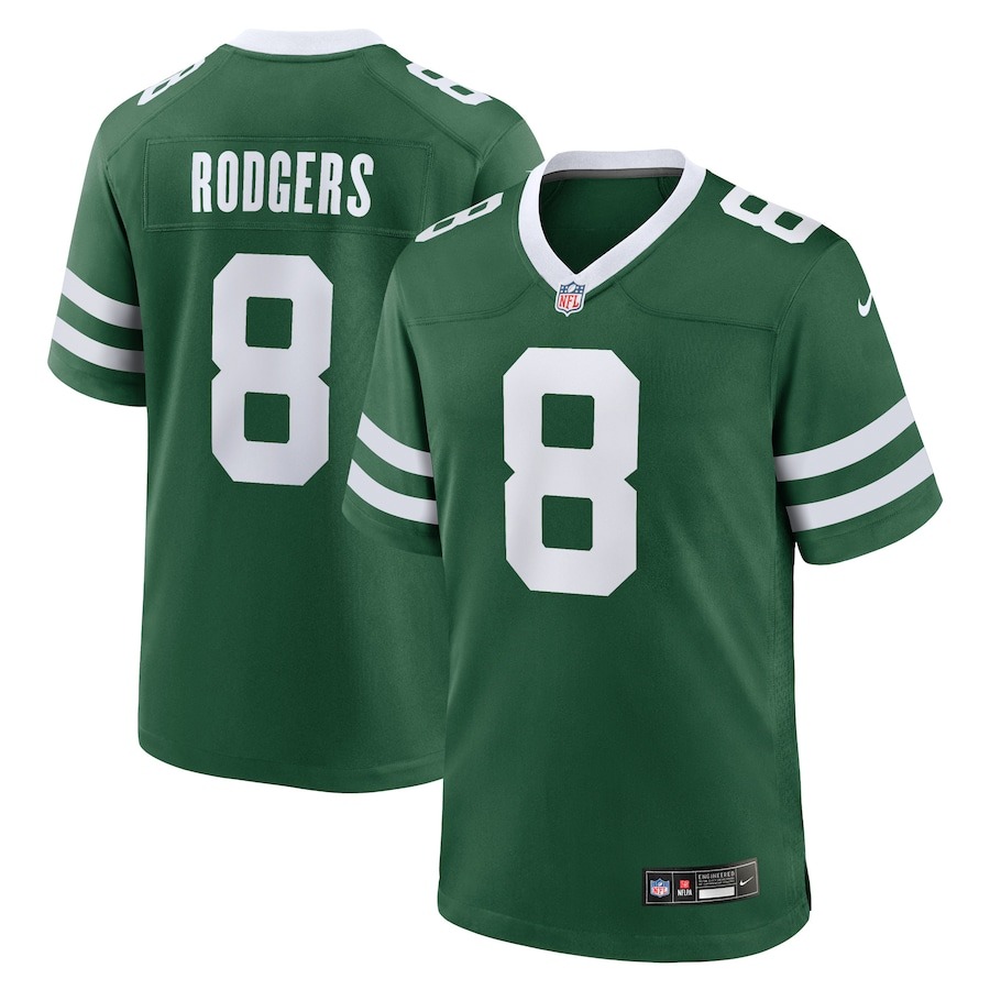 Men's New York Jets Aaron Rodgers Nike Legacy Green Game Jersey - Jersey