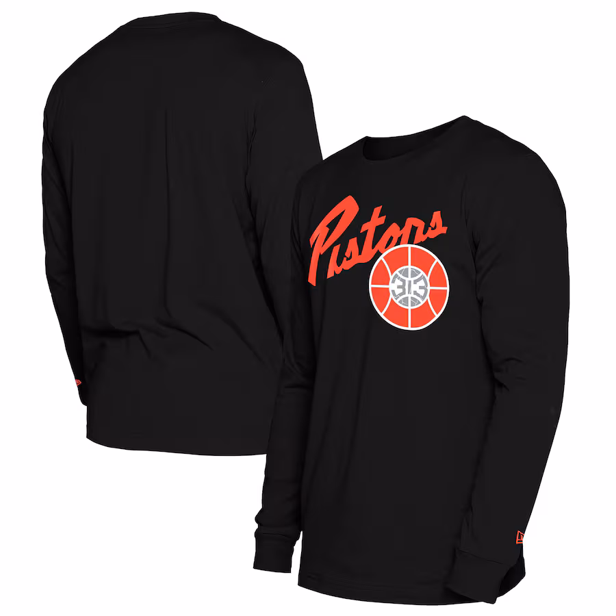 Men's Detroit Pistons  New Era Black 2024/25 City Edition Long Sleeve T-Shirt - Jersey