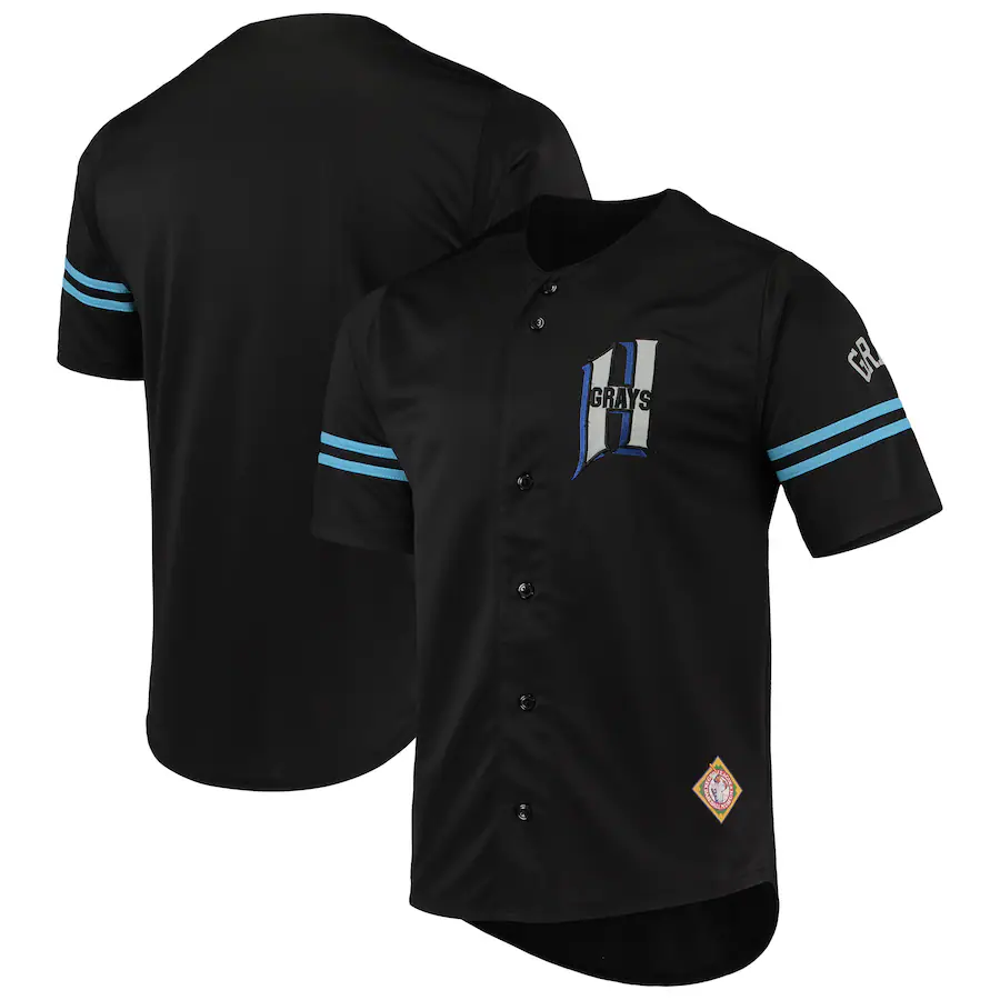 Men's Homestead Grays Stitches Black Button-Down Jersey - Jersey