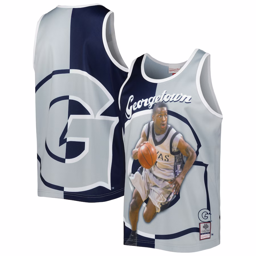 Allen Iverson Georgetown Hoyas Mitchell & Ness Sublimated Player Tank Top - Navy/Gray - Jersey