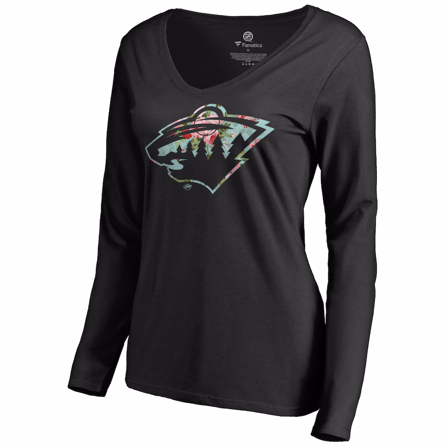 Women's Minnesota Wild Black Lovely Long Sleeve V-Neck T-Shirt - Jersey