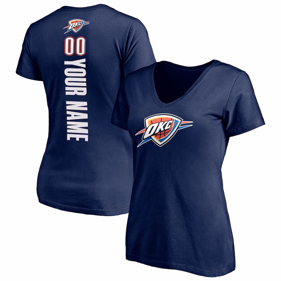 Women's Oklahoma City Thunder Navy Playmaker Personalized Name & Number V-Neck T-Shirt - Jersey