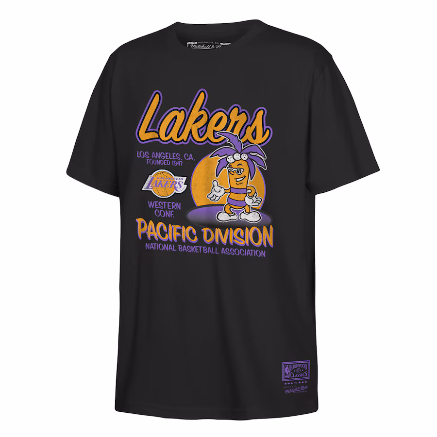 Youth Los Angeles Lakers Mitchell & Ness Black Retro Mascot Script T-Shirt - Jersey
