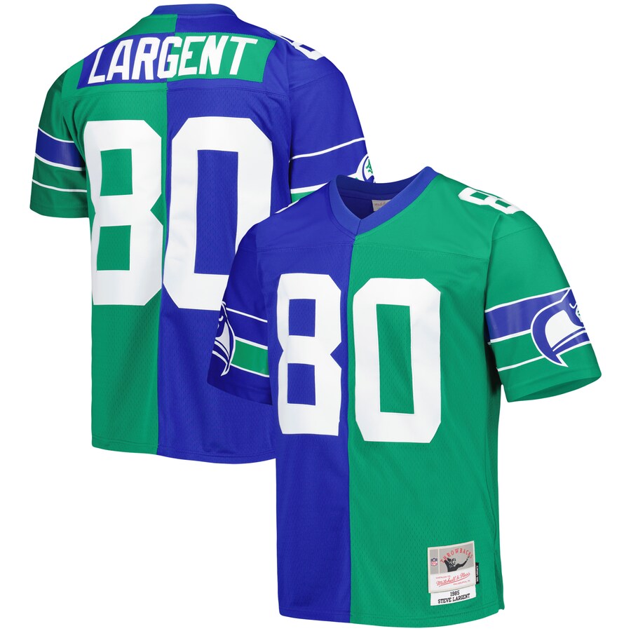 Men's Seattle Seahawks Steve Largent Mitchell & Ness Royal/Green 1985 Split Legacy Replica Jersey - Jersey