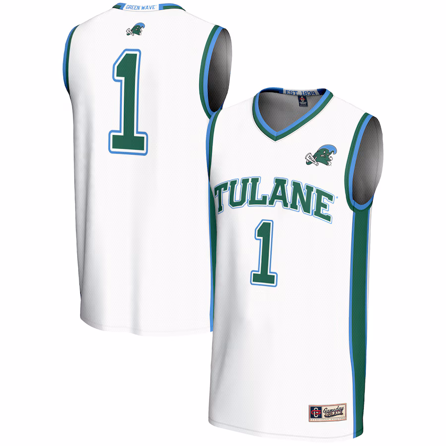 Youth GameDay Greats White #1 Tulane Green Wave Lightweight Basketball Jersey - Jersey