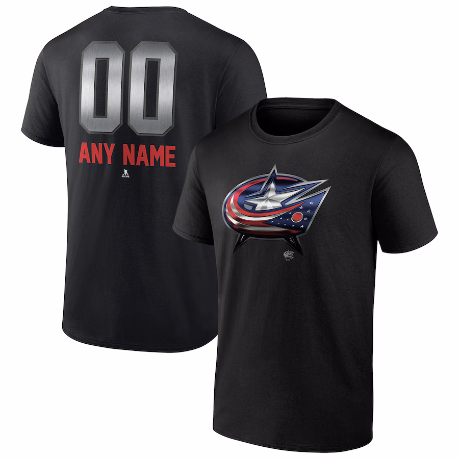 Men's Columbus Blue Jackets Black Personalized Midnight Mascot Logo T-Shirt - Jersey