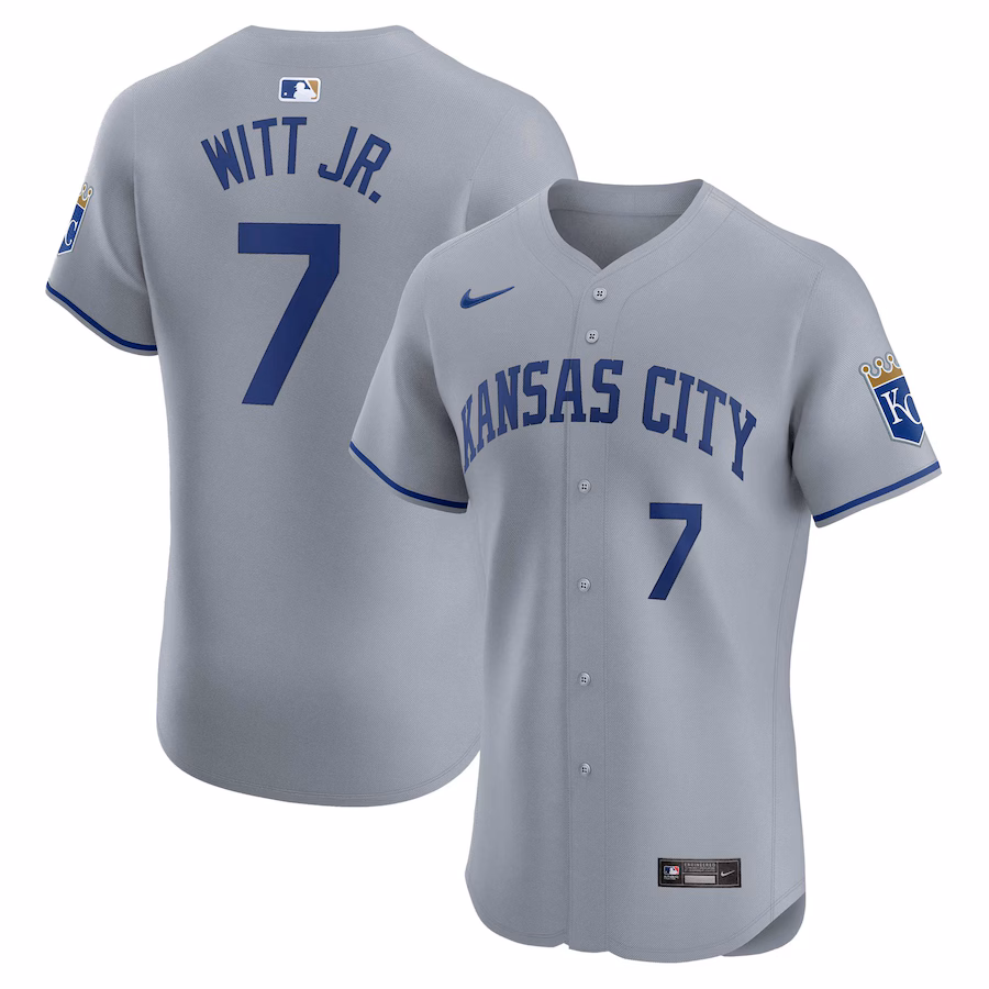 Men's Kansas City Royals Bobby Witt Jr. Nike Gray Road Elite Player Jersey - Jersey