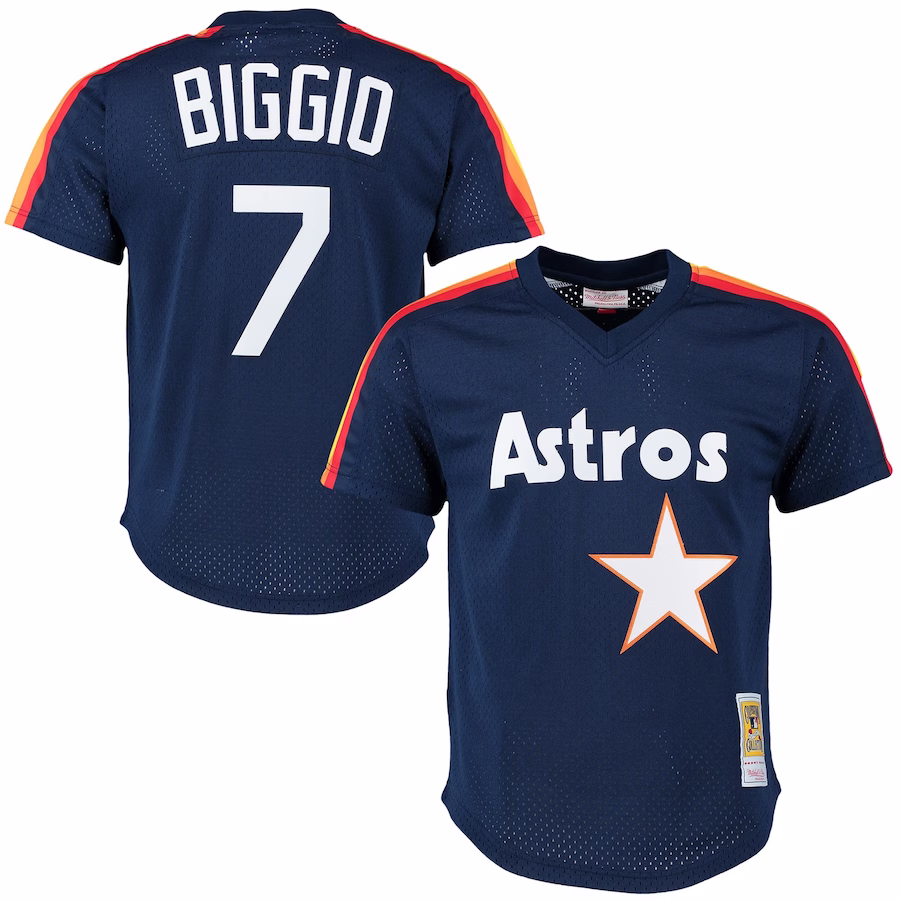 Men's Houston Astros Craig Biggio Mitchell & Ness Navy Cooperstown Mesh Batting Practice Jersey - Jersey