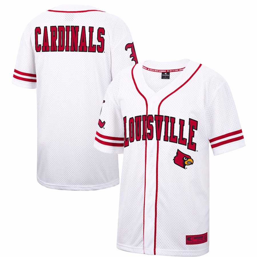 Louisville Cardinals Colosseum Free Spirited Mesh Button-Up Baseball Jersey - White - Jersey