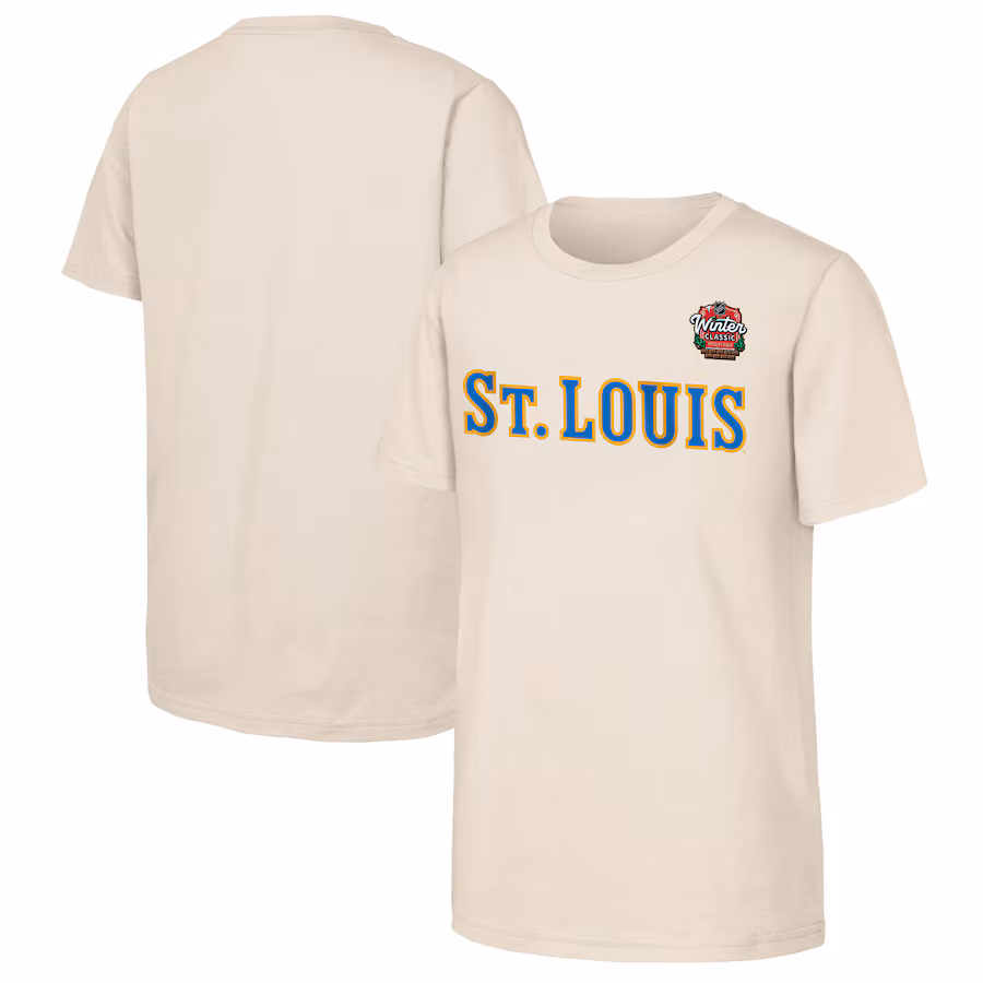 Youth St. Louis Blues Tan 2025 NHL Winter Classic Primary Logo T-Shirt - Jersey
