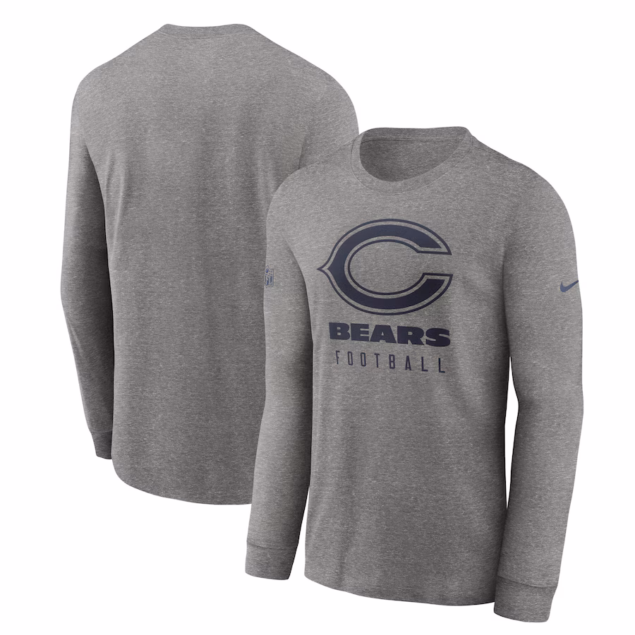 Men's Chicago Bears  Nike Heather Gray Team Issue Long Sleeve Performance T-Shirt - Jersey