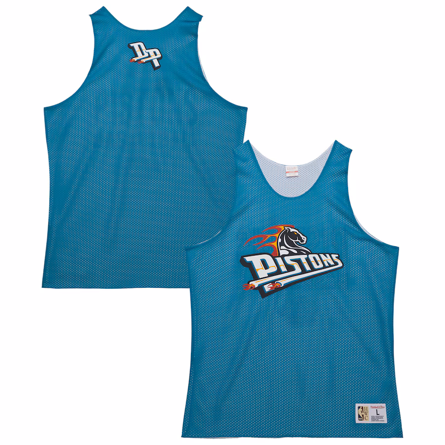 Men's Detroit Pistons Mitchell & Ness Teal/White Hardwood Classics Reversible Mesh Practice Jersey - Jersey