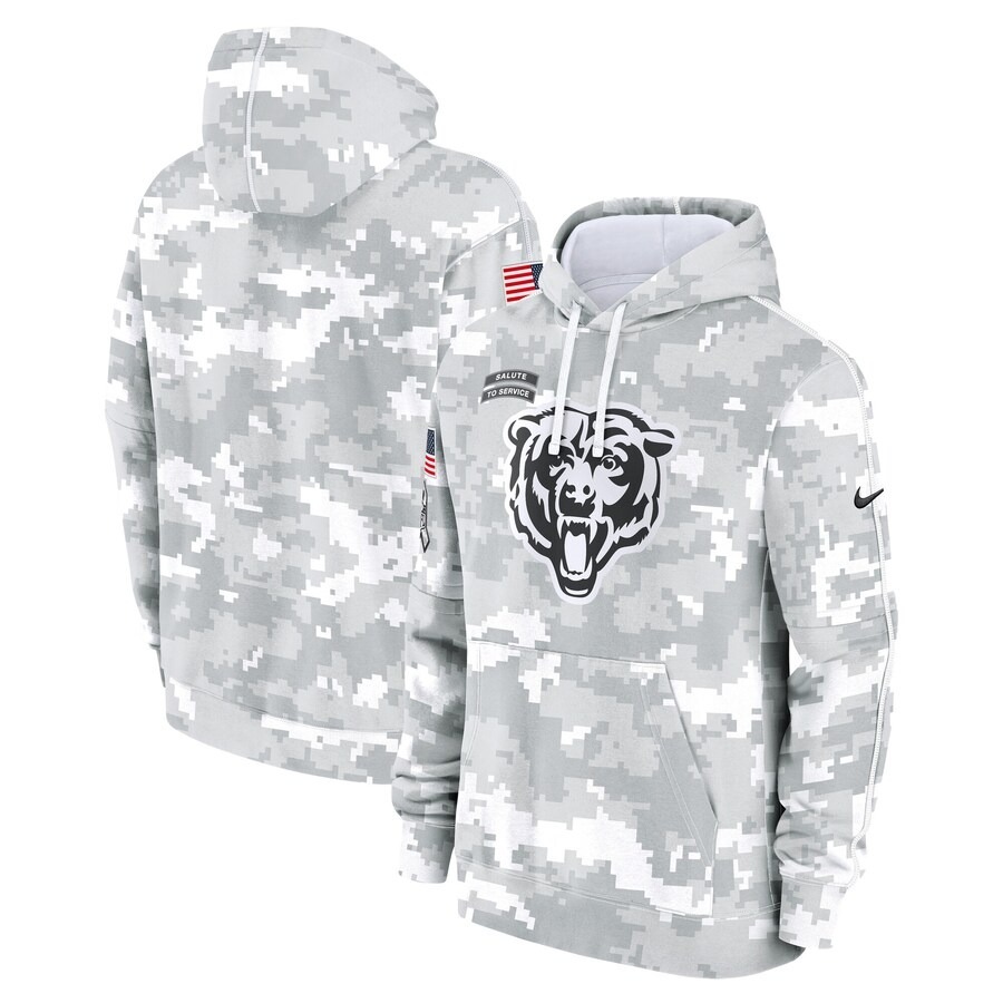Men's Chicago Bears Nike Arctic Camo 2024 Salute to Service Club Fleece Pullover Hoodie - Jersey