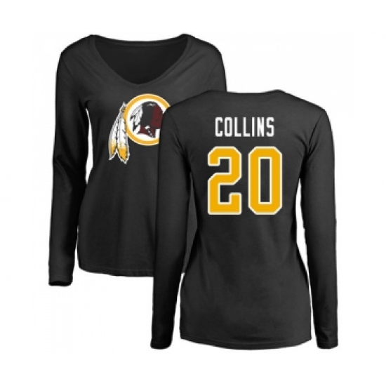 Football Women's Washington Redskins #20 Landon Collins Black Name & Number Logo Long Sleeve T-Shirt - Jersey