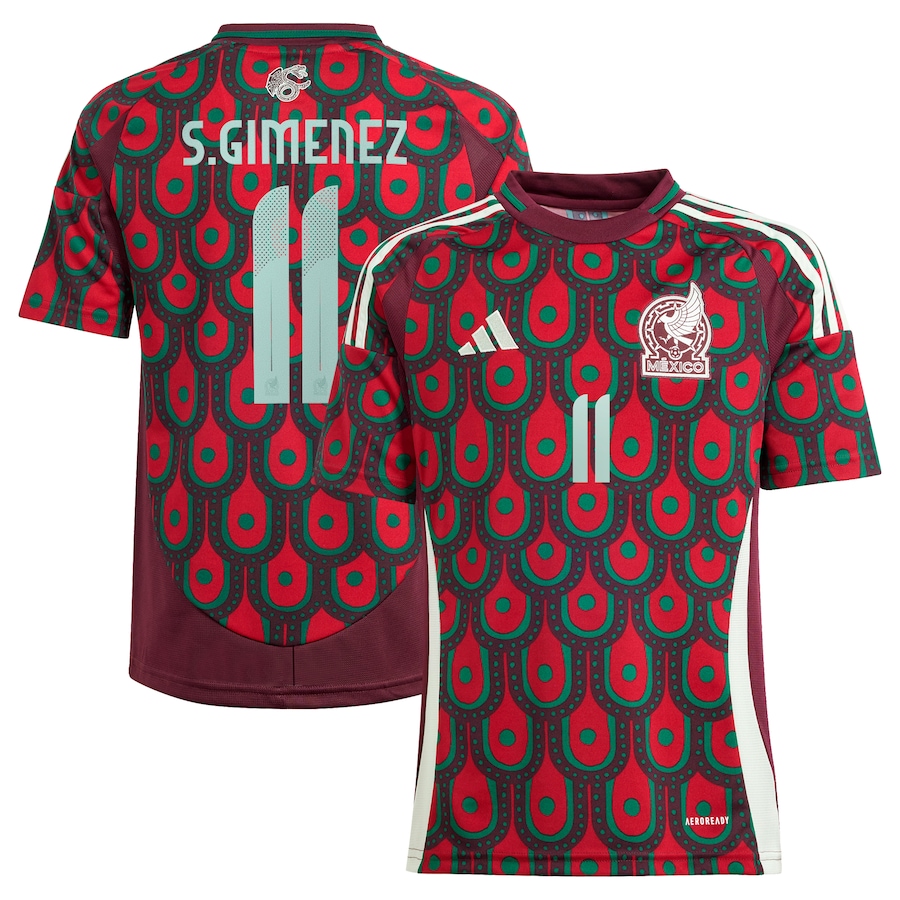 Youth Mexico National Team Santiago Giménez adidas Burgundy 2024 Home Replica Player Jersey - Jersey