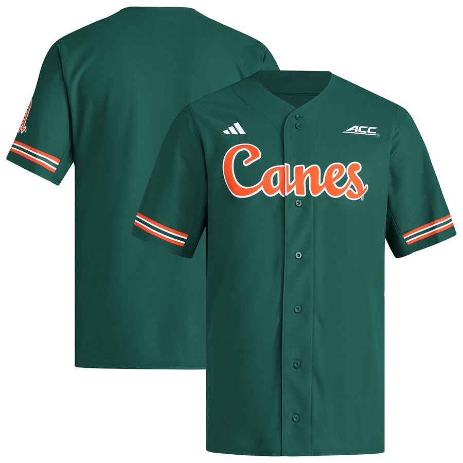 Men's adidas  Green Miami Hurricanes Reversible Retro Full-Button Baseball Jersey - Jersey